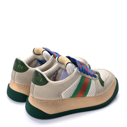 Gucci Calfskin Web Womens Double Screener Sneakers 38  White Green Blue 4 of 10