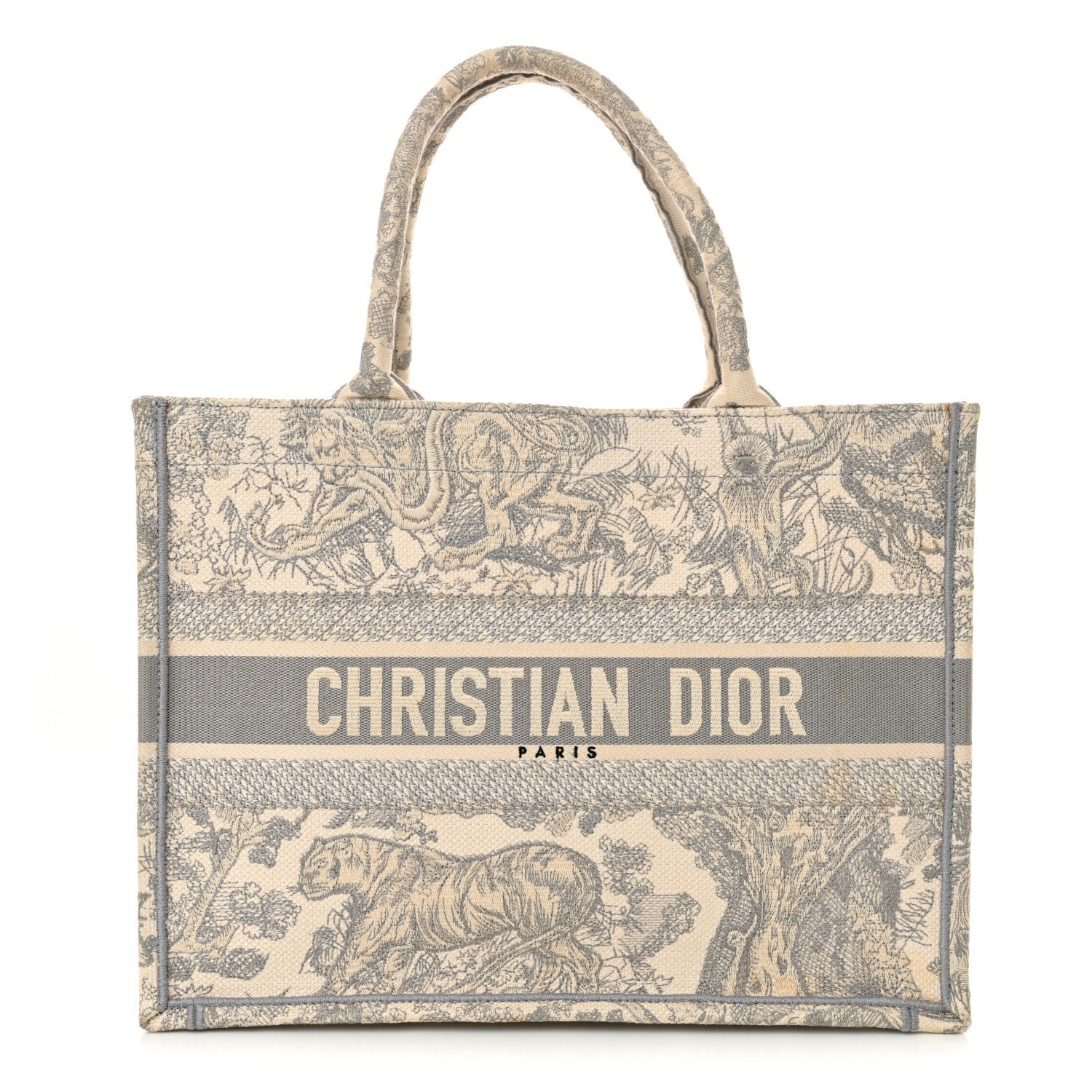 Christian Dior Canvas Embroidered Medium Dioriviera Toile De Jouy Book Tote Gray 1 of 7