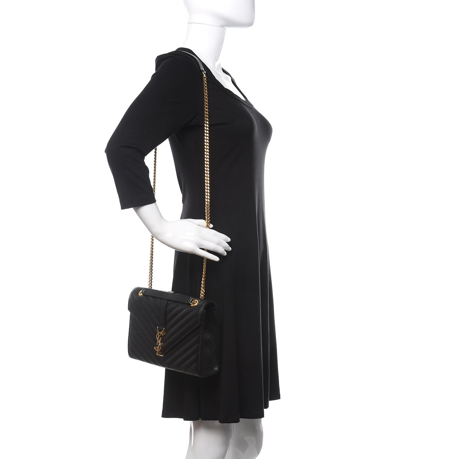 Saint Laurent Grain De Poudre Matelasse Chevron Medium Monogram Satchel Black 2 of 9