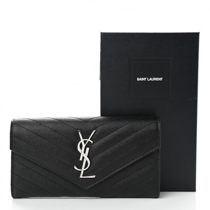 Saint Laurent Grain De Poudre Matelasse Chevron Monogram Flap Wallet Black 8 of 8