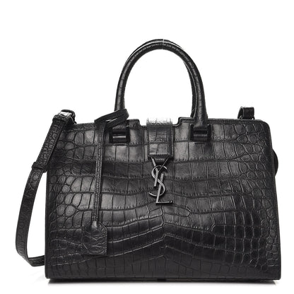 Saint Laurent Calfskin Crocodile Embossed Small Monogram Cabas Black 1 of 8
