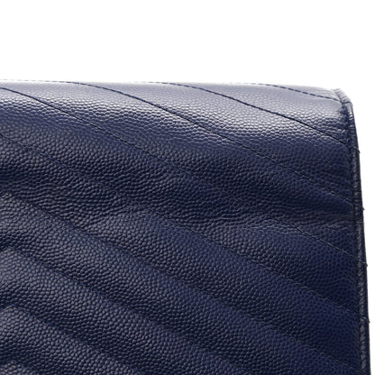 Saint Laurent Grain De Poudre Matelasse Chevron Monogram Chain Wallet Navy 11 of 11