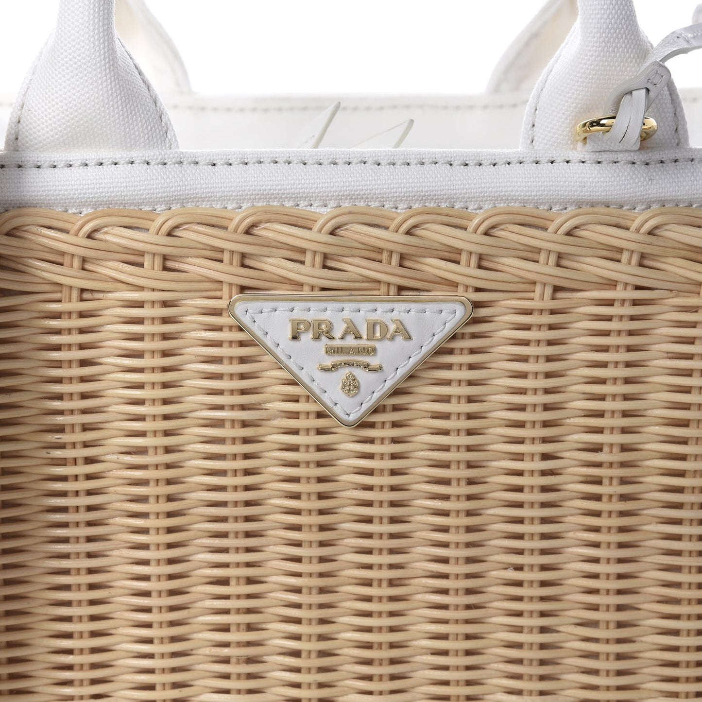 Canvas Wicker Shoulder Bag White Tan