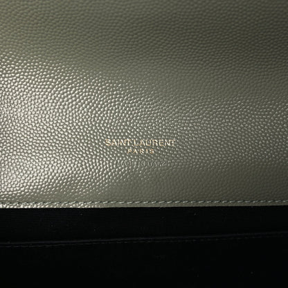 Saint Laurent Grain De Poudre Matelasse Chevron Monogram Envelope Clutch  Light Sage 6 of 7