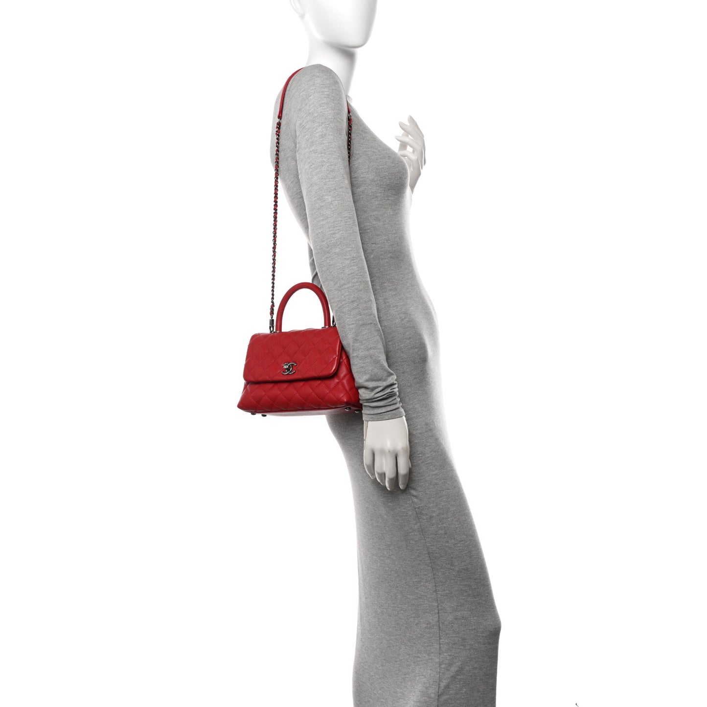 Caviar Quilted Mini Coco Handle Flap Red