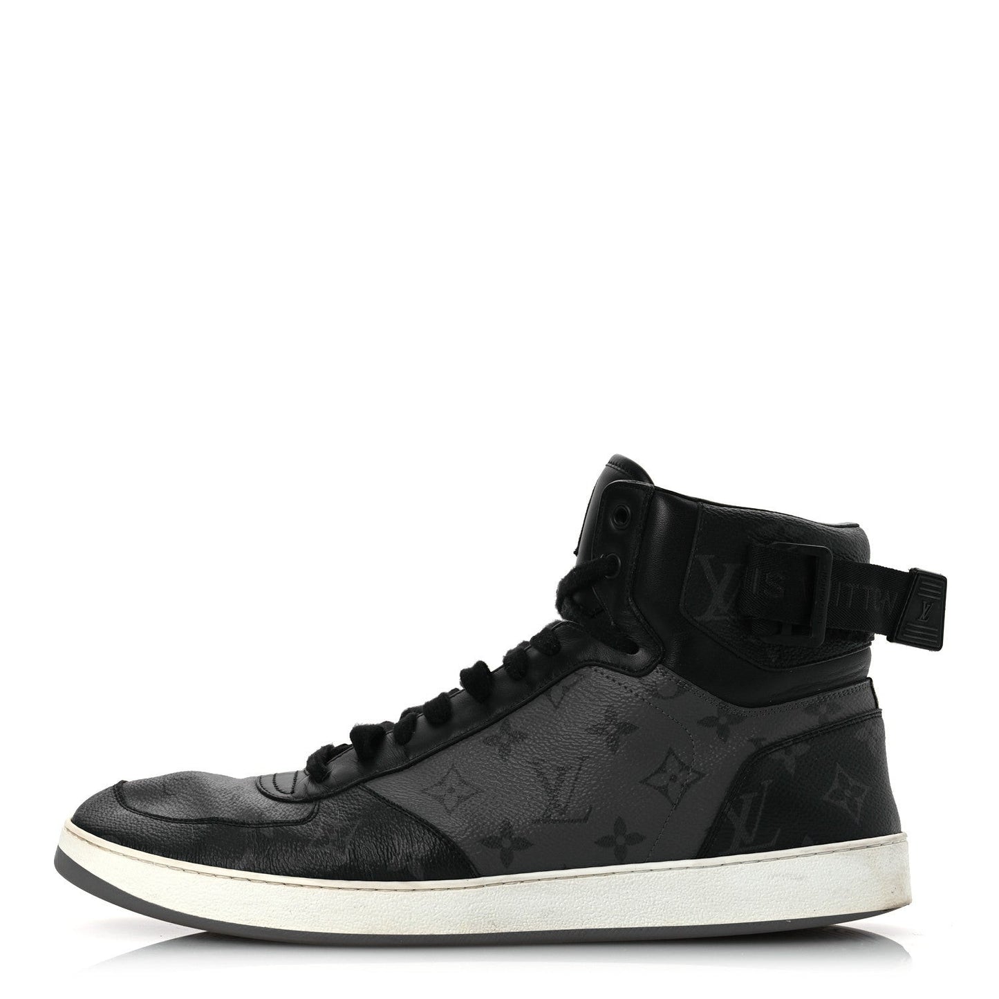 Calfskin Monogram Eclipse Mens Rivoli High Top Sneakers 10.5 Black Grey