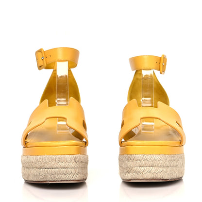 Hermes Goatskin Elda Espadrille Wedge Sandals 38 Jaune Sable 2 of 10