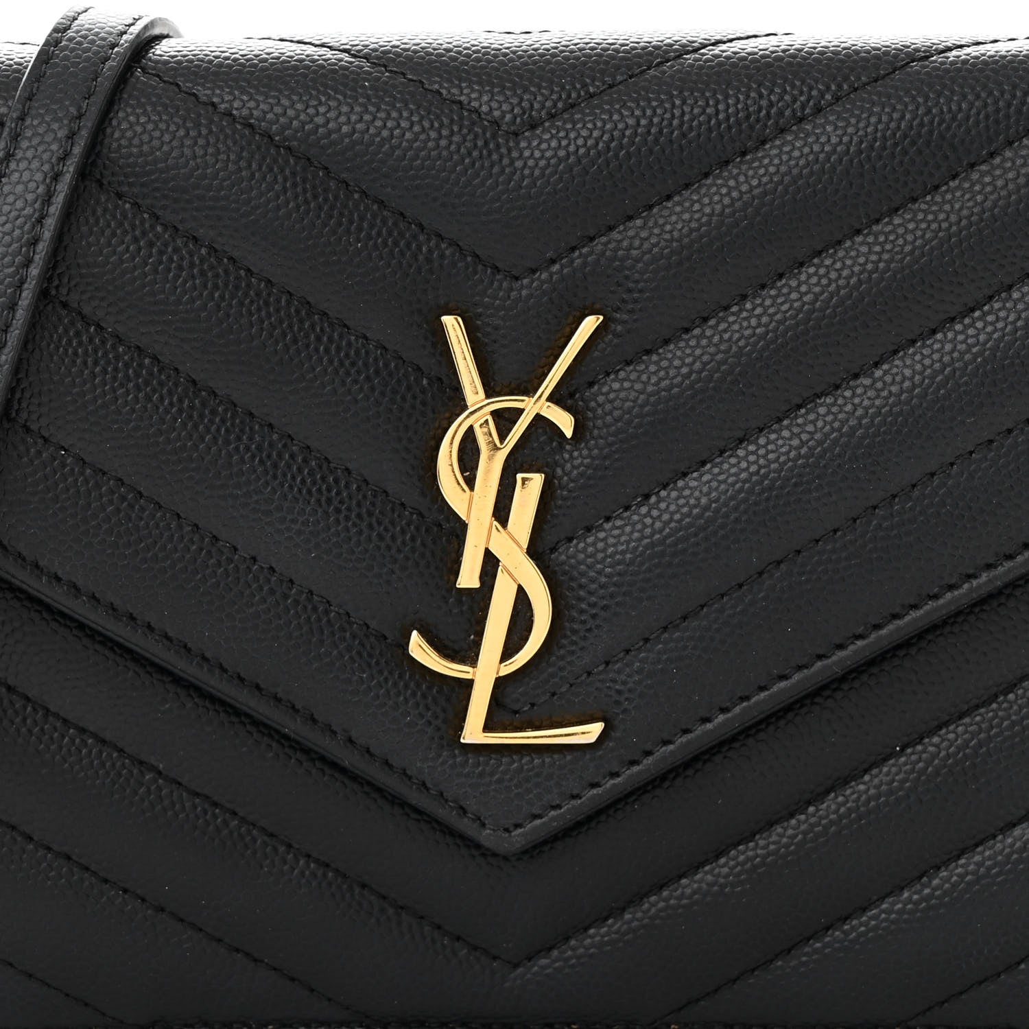 Saint Laurent Grain De Poudre Matelasse Chevron Monogram Envelope Chain Wallet Black 8 of 11