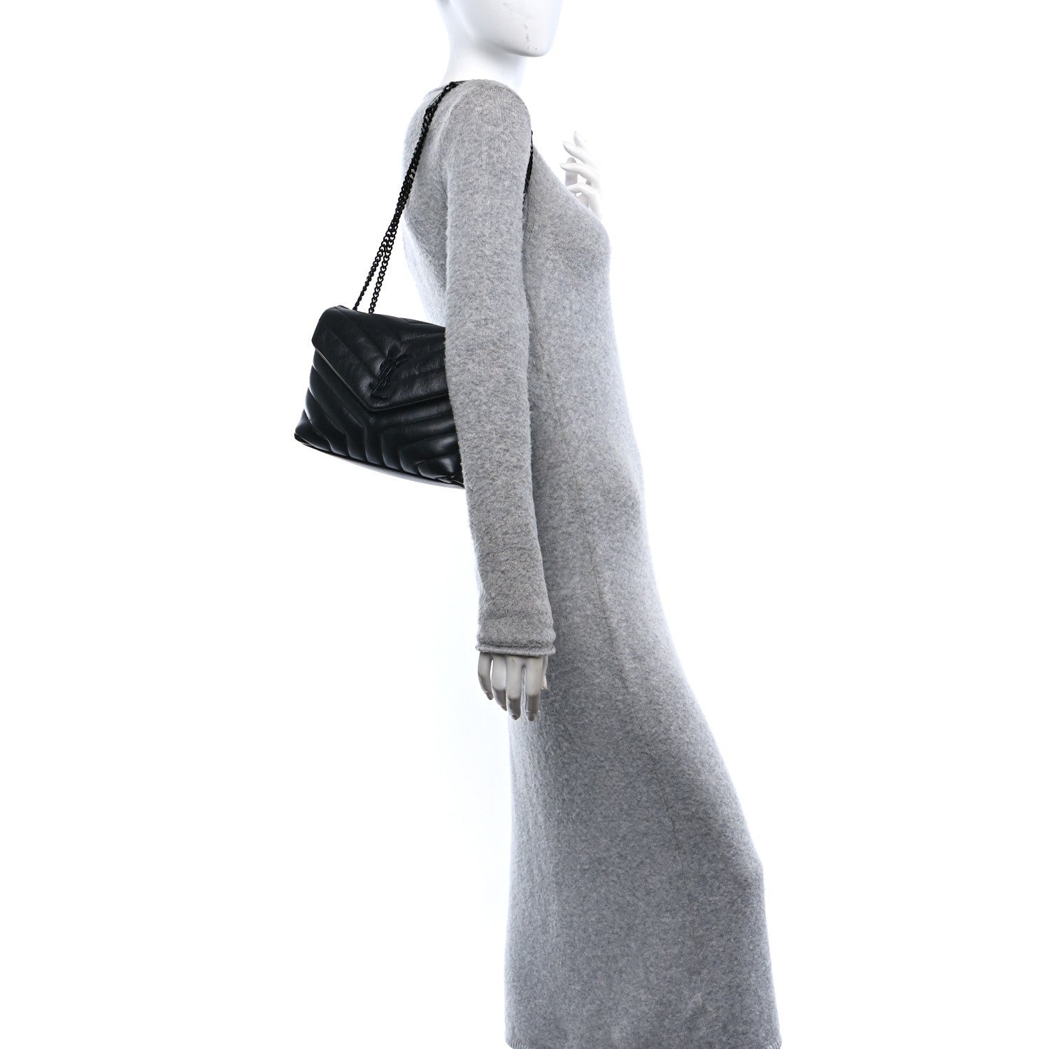 Saint Laurent Calfskin Y Quilted Monogram Monochrome Small Loulou Chain Satchel Black 2 of 7