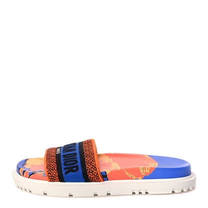 Christian Dior Canvas D-Flower Pop Embroidered Dway 10mm Slide Sandals 37.5 Blue Orange 1 of 7