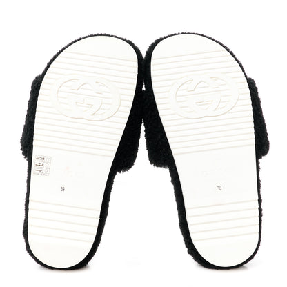 Gucci Shearling Womens Eileen Slide Sandals 39 Black Butterscotch 5 of 9