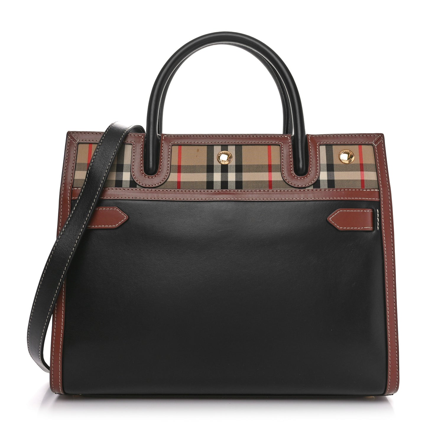 Calfskin Vintage Check Small Two Handle Title Bag Black