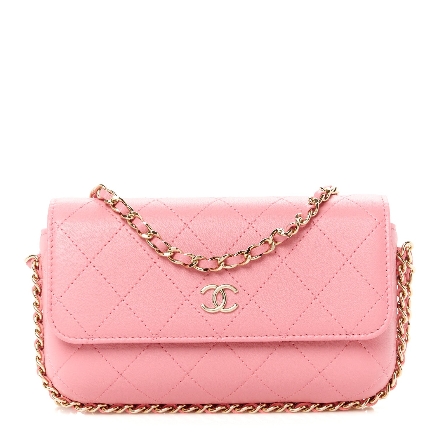 Chanel Calfskin Diamond Stitched Chain Around Flap Phone Holder Dark Pink 1 of 11