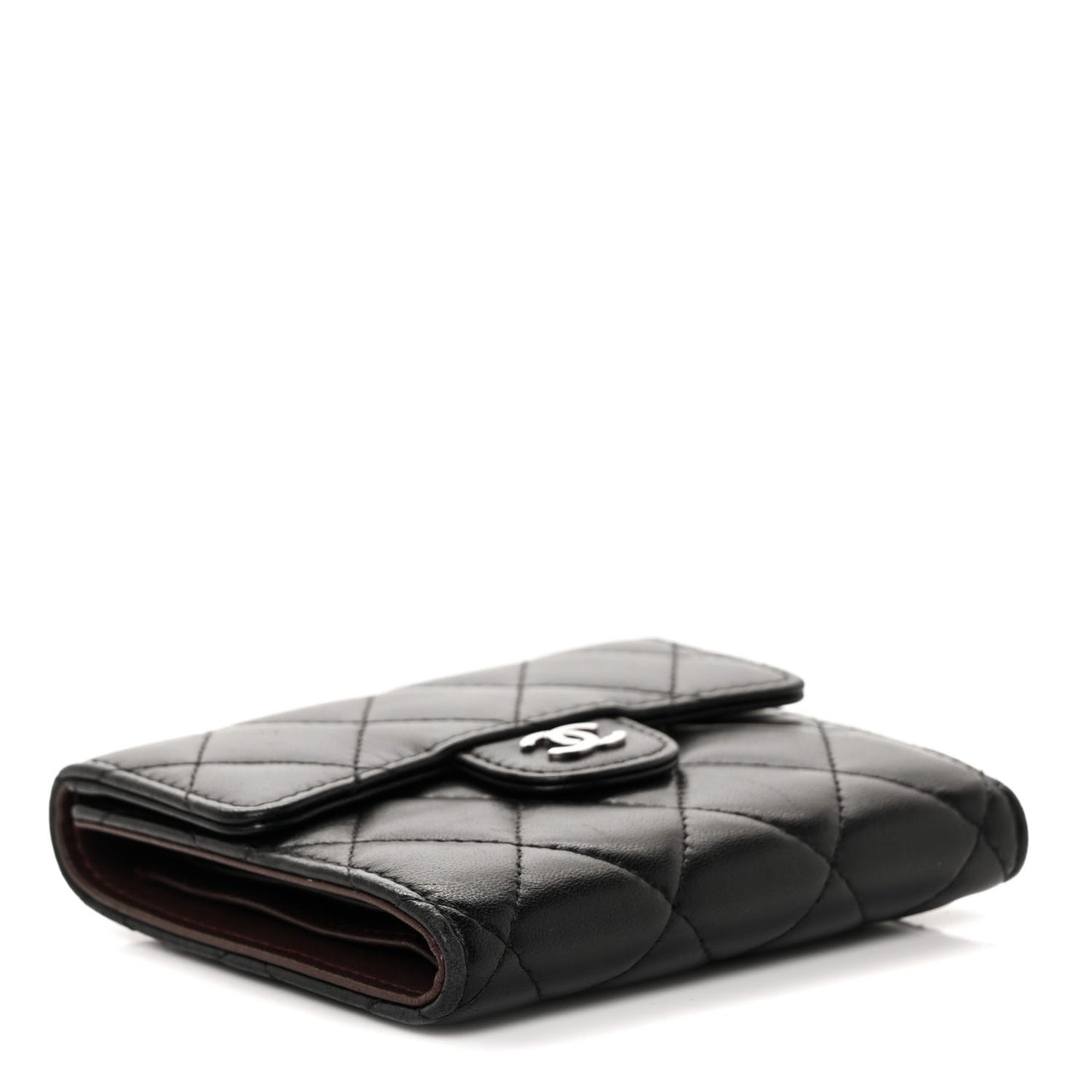 Lambskin Quilted Small Compact Wallet Black