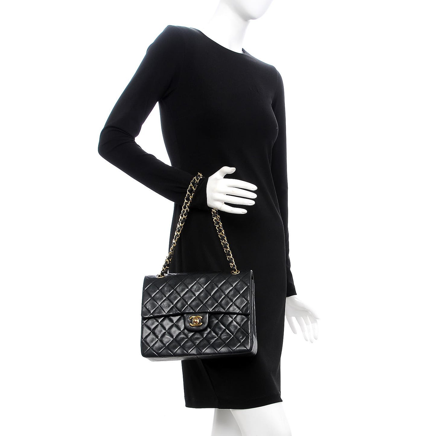 Lambskin Quilted Medium Double Flap Black