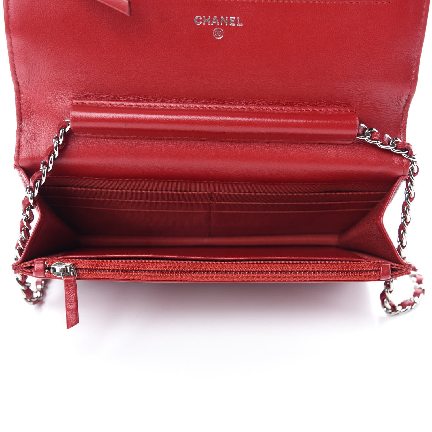 Chanel Lambskin Quilted Wallet on Chain WOC Red 5 of 14