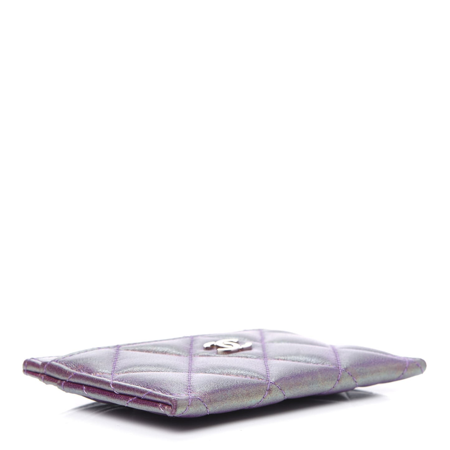 Iridescent Lambskin Quilted Card Holder Purple