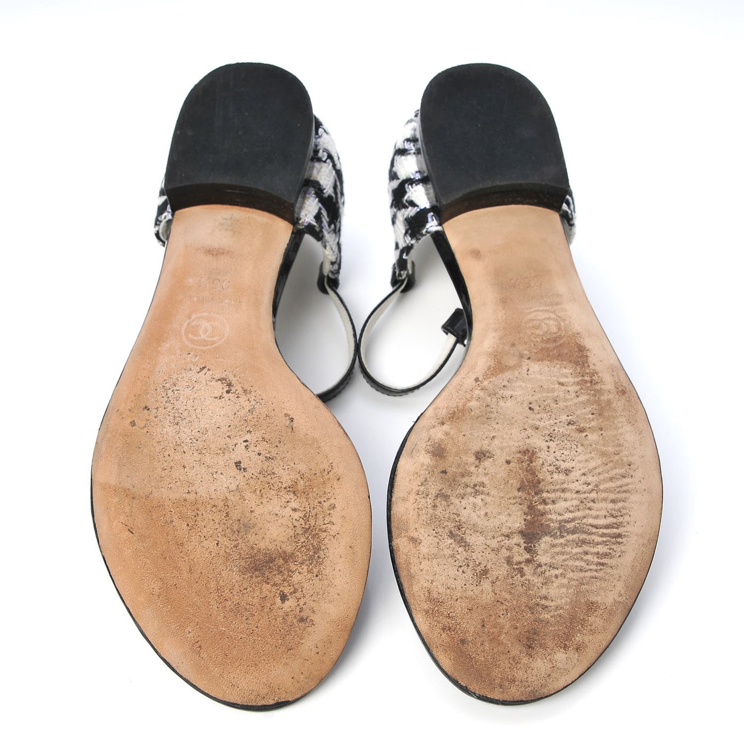 Patent Tweed CC Sandals 35.5 Black