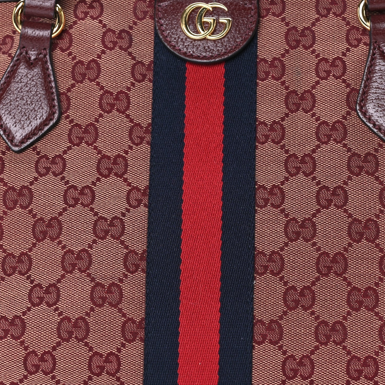 Gucci Monogram Textured Dollar Calfskin Web Medium Ophidia Shopping Tote  Sahara Rubino Chardonnay 6 of 8