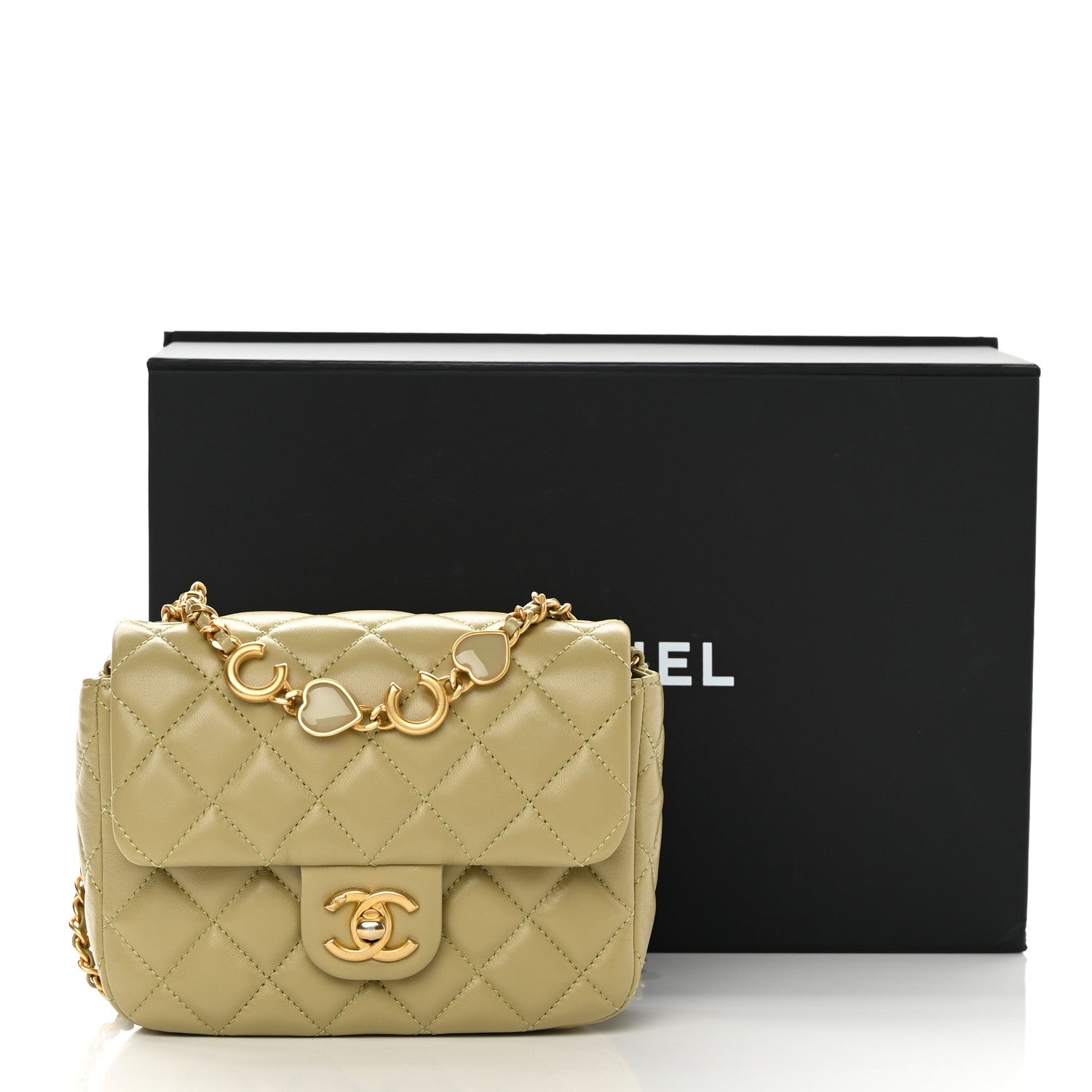 Chanel Lambskin Enamel Quilted Mini Coco Hearts Square Flap Light Green 13 of 13