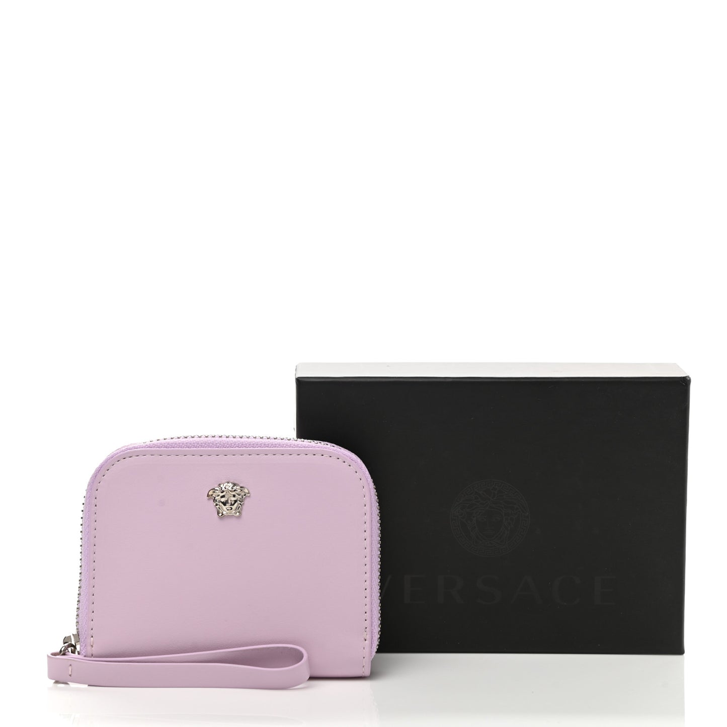 Calfskin Medusa Compact Zip Around Wallet Desert Pink