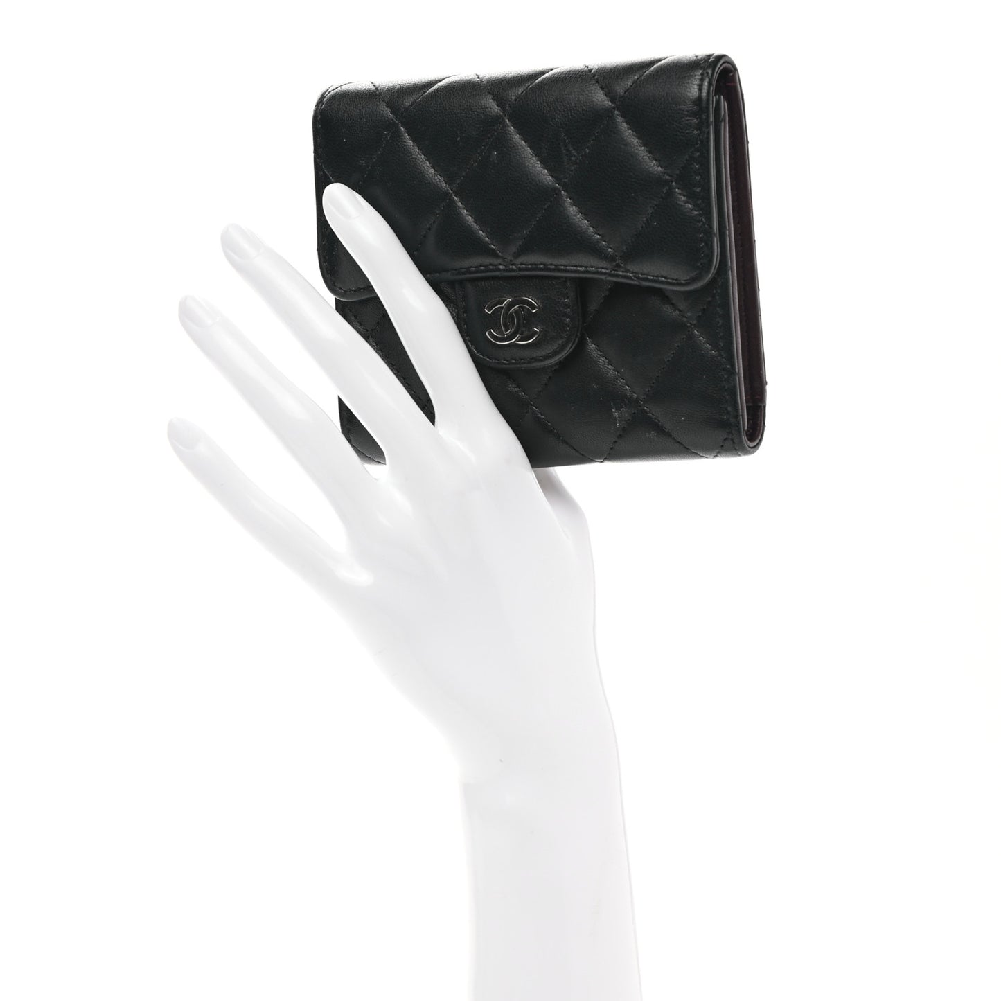 Lambskin Quilted Small Compact Wallet Black