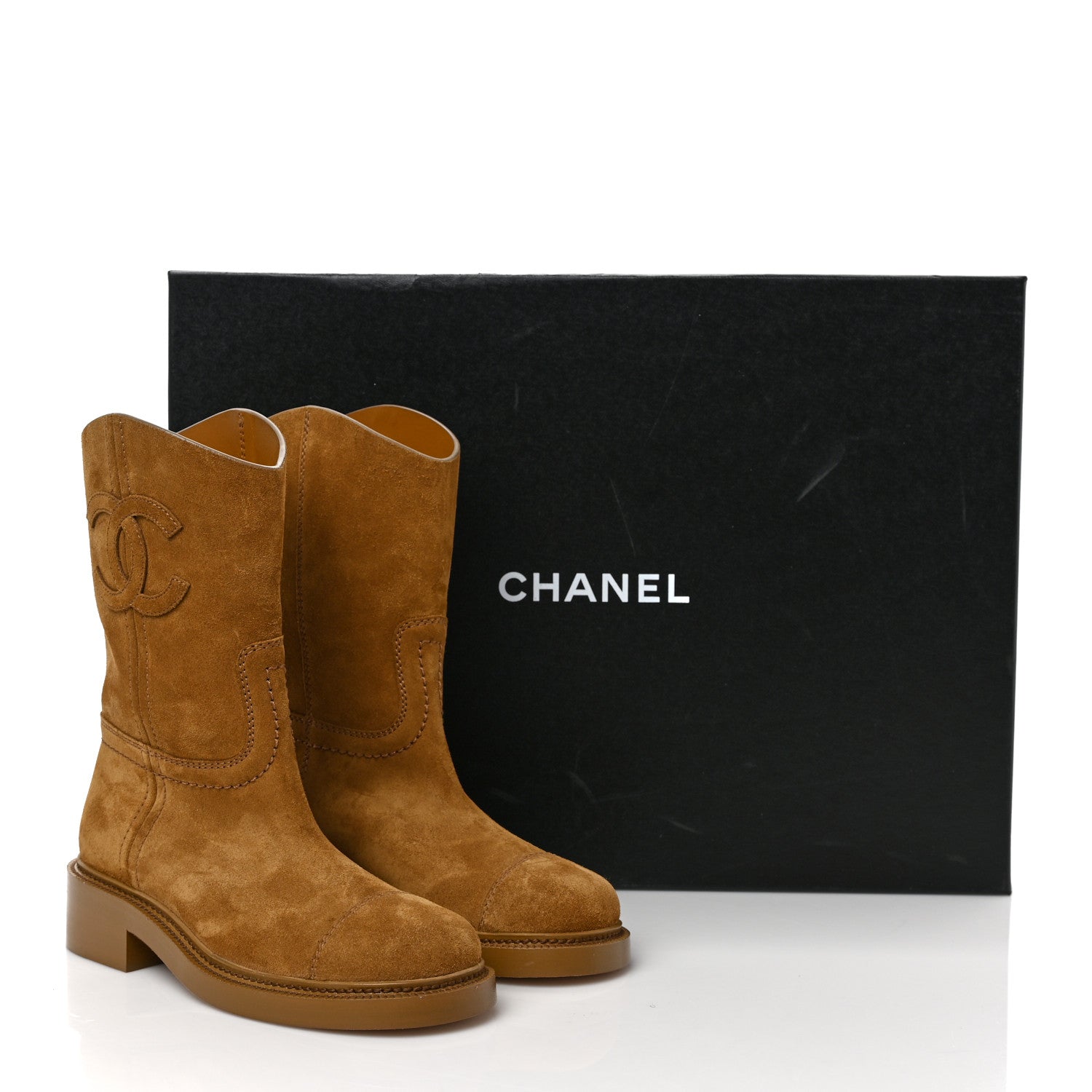 Chanel Suede Quilted Cap Toe Boots 36 Brown 9 of 9