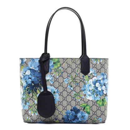 Gucci GG Supreme Monogram Blooms Small Reversible Tote Beige Blue Navy 1 of 15