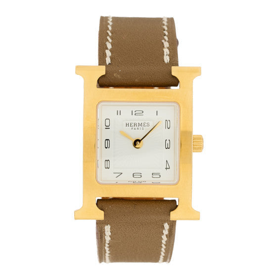 Hermes Stainless Steel Swift 21mm Heure H Hour Quartz Watch Etoupe 1 of 1
