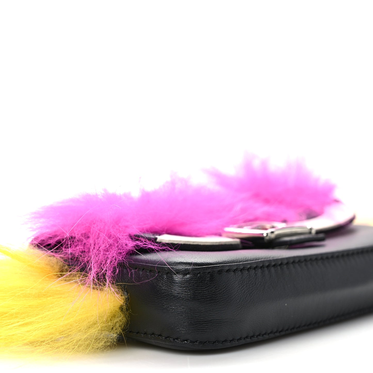 Nappa Shatoosh Fox Goat Fur Monster Micro Baguette Black Fuchsia Giallo