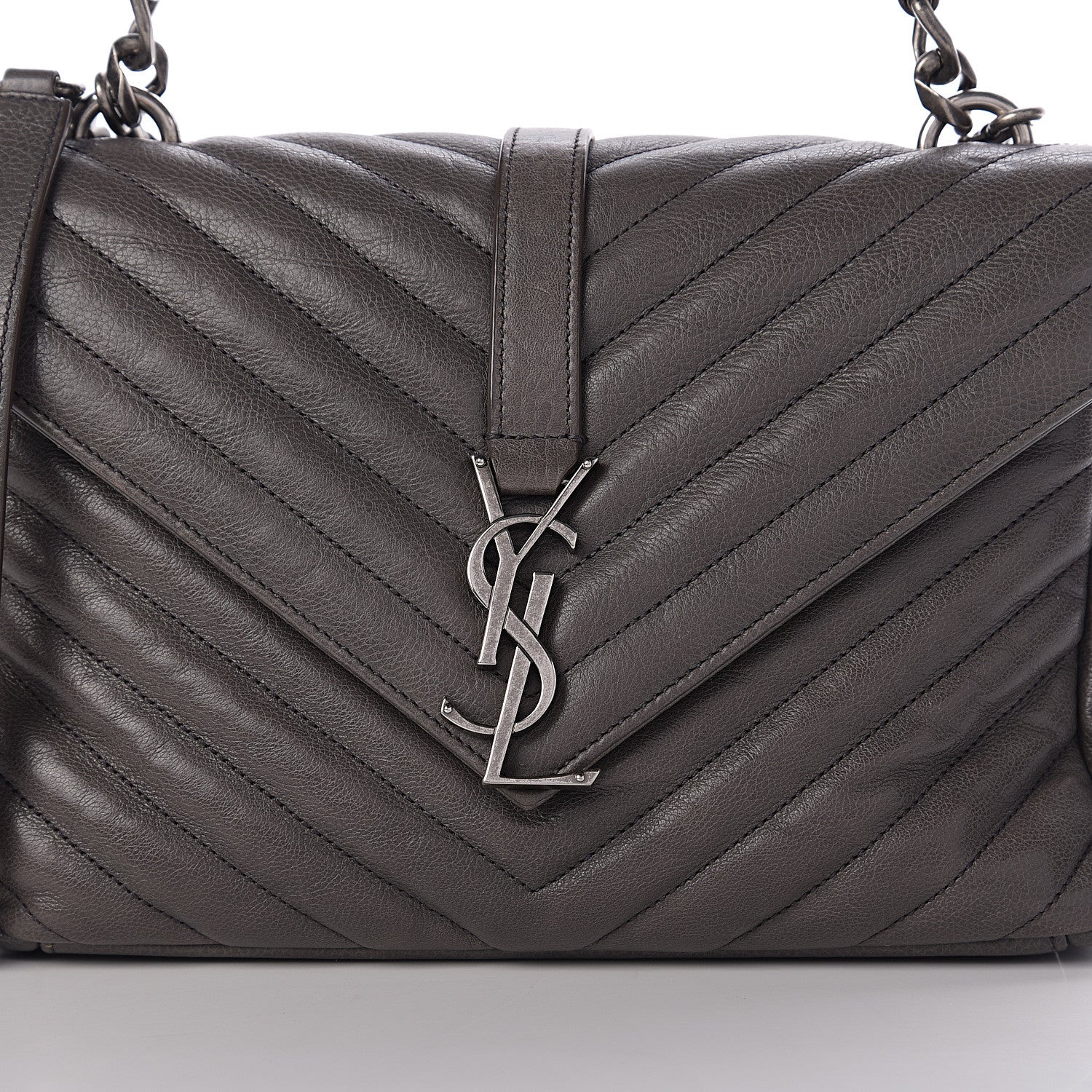 Saint Laurent Sheepskin Matelasse Chevron Monogram Medium College Bag Light Coal 10 of 10