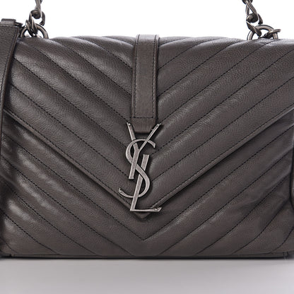 Saint Laurent Sheepskin Matelasse Chevron Monogram Medium College Bag Light Coal 10 of 10