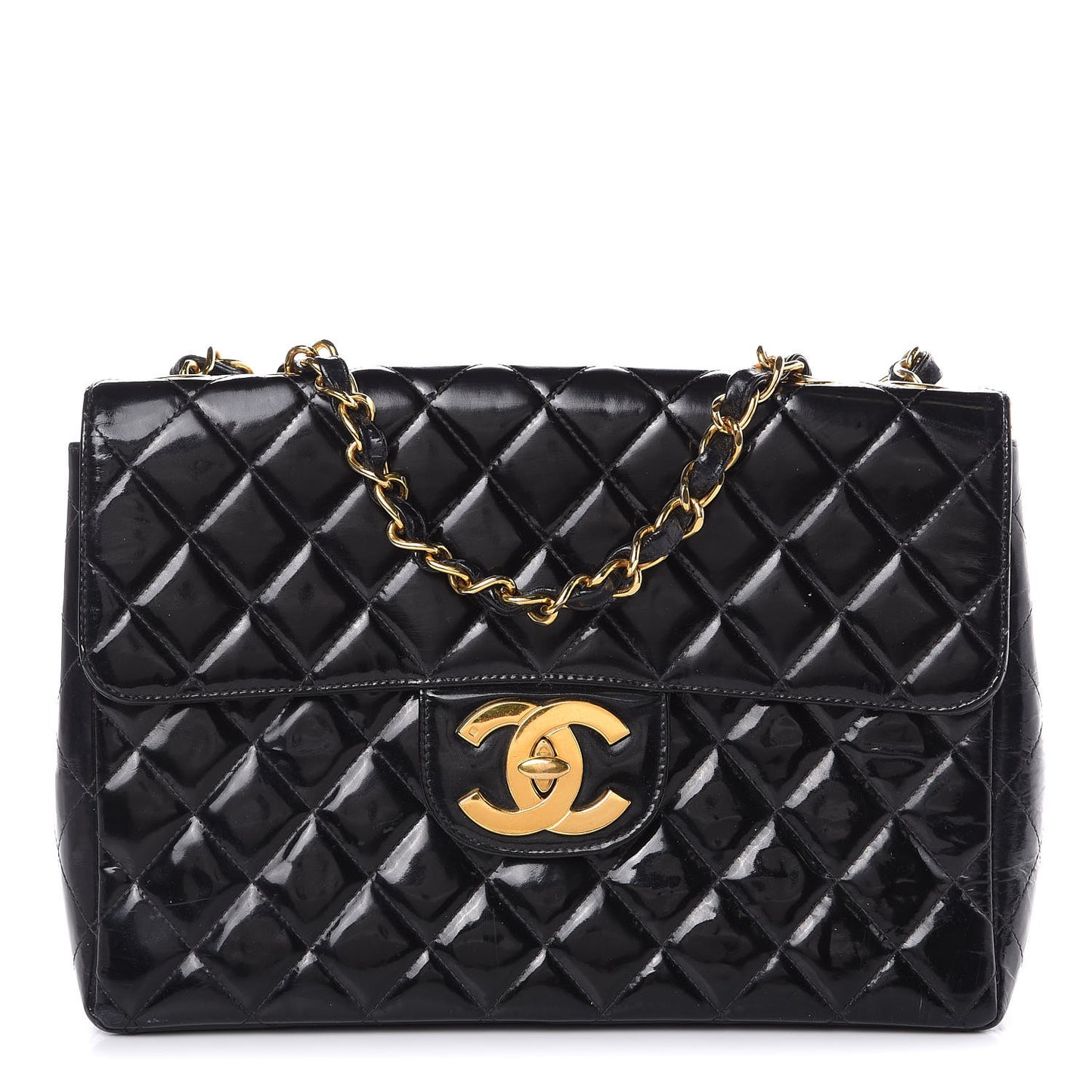 Patent Quilted Jumbo Single Flap Black