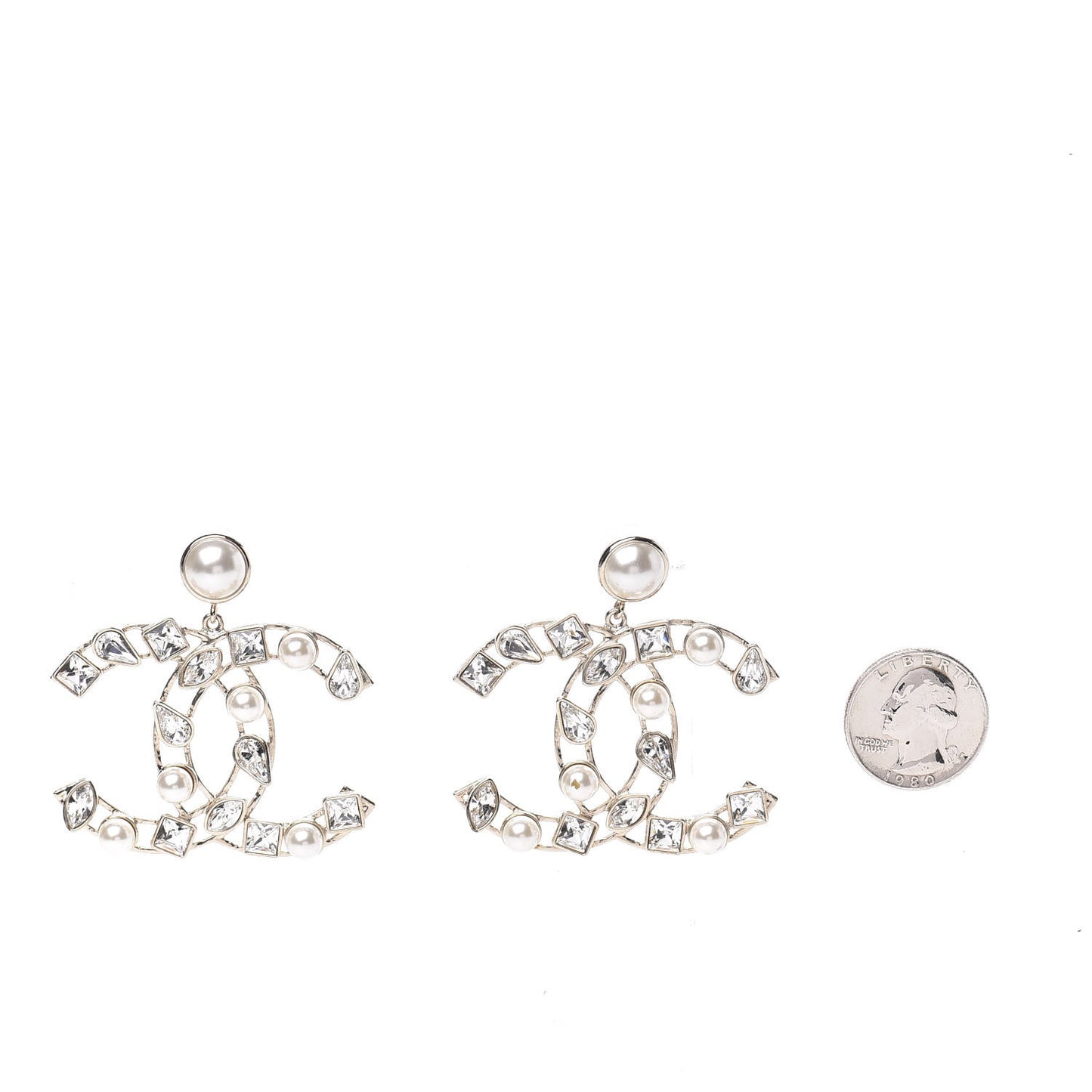 Metal Glass Pearl CC Crystal Snowfall CC Drop Earrings Light Gold