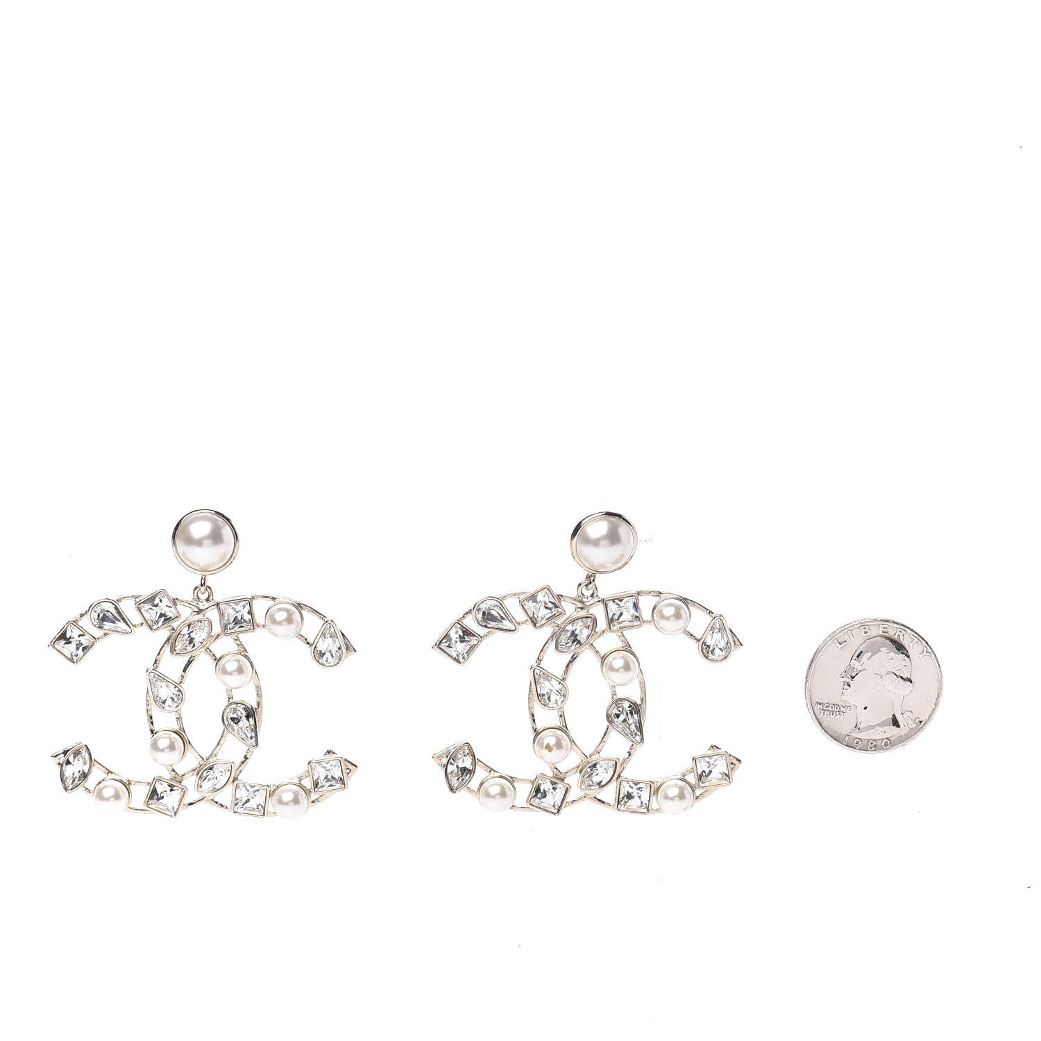 Chanel Metal Glass Pearl CC Crystal Snowfall CC Drop Earrings Light Gold 2 of 8