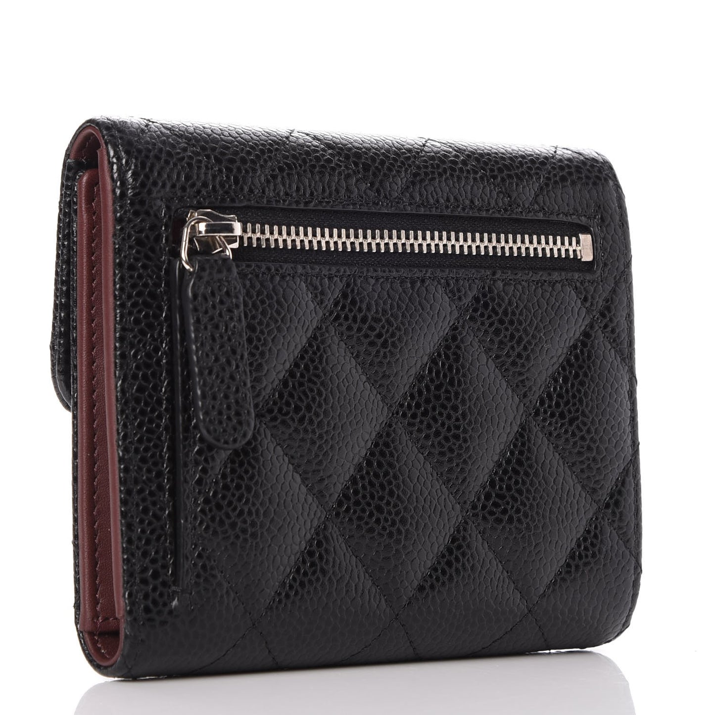 Caviar Quilted Compact Flap Wallet Black