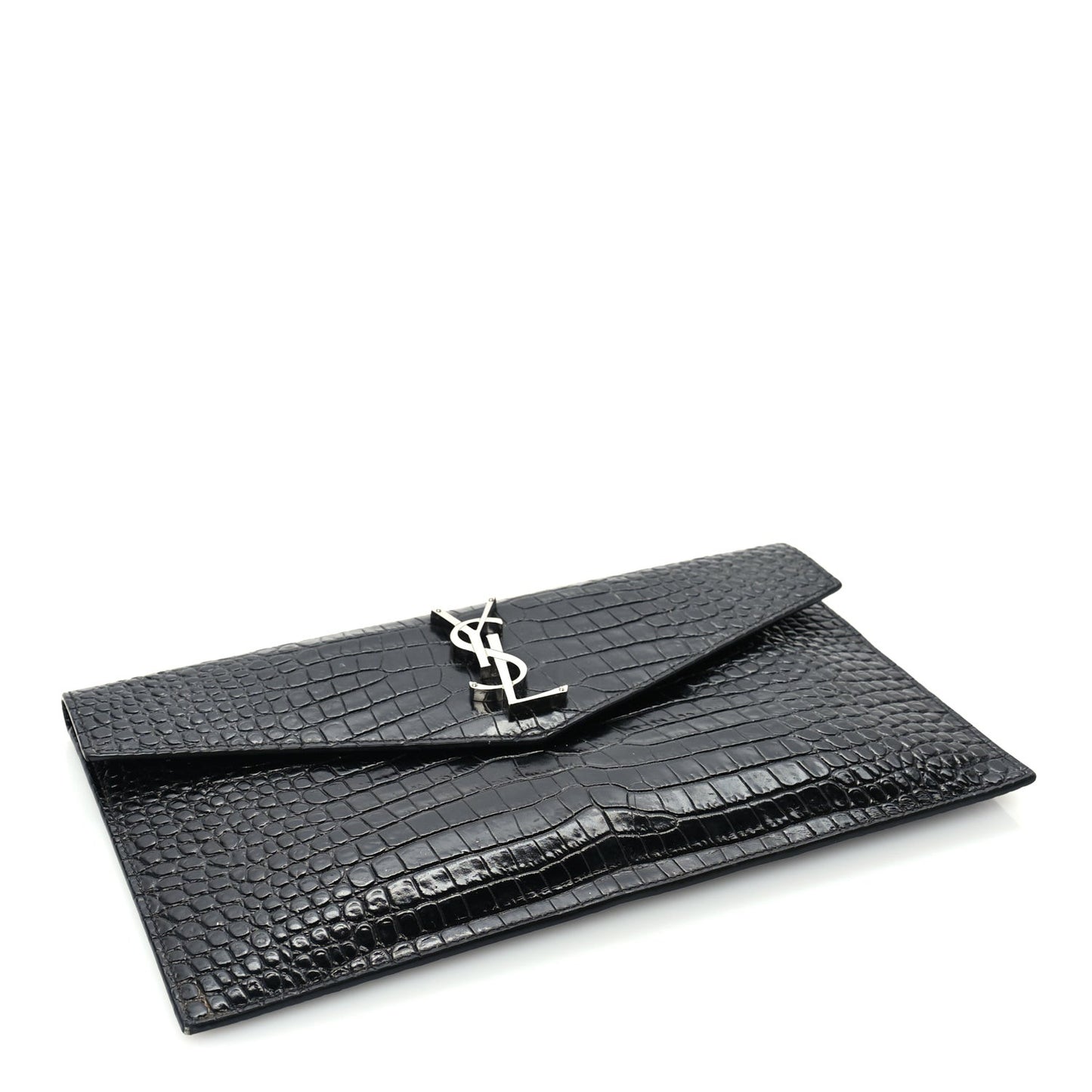 Calfskin Crocodile Embossed Uptown Monogram Pouch Black