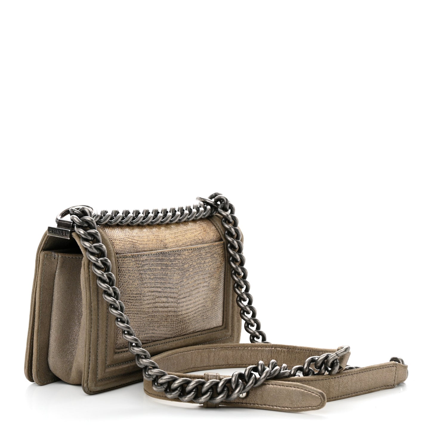 Metallic Lizard Iridescent Calfskin Small Boy Flap Grey