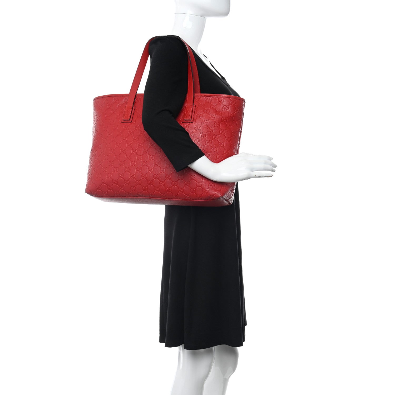 Gucci Guccissima Medium Zippered Shopping Tote Red 2 of 13