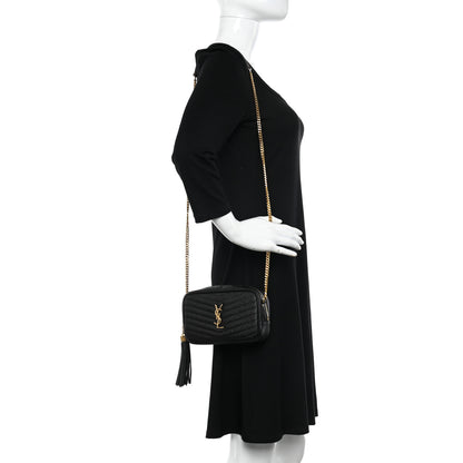 Saint Laurent Grain De Poudre Matelasse Monogram Mini Lou Camera Bag Black 2 of 11