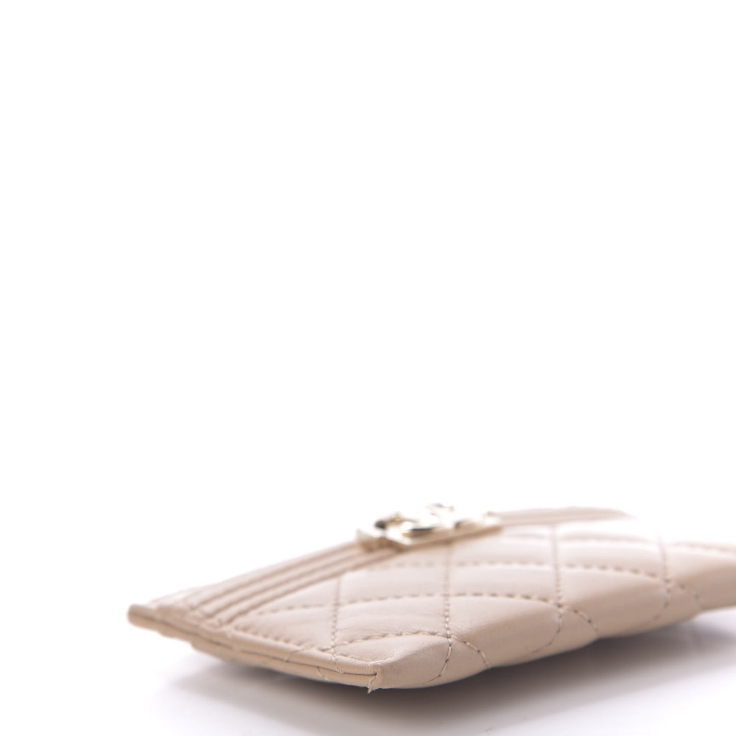 Lambskin Quilted Boy Card Holder Beige