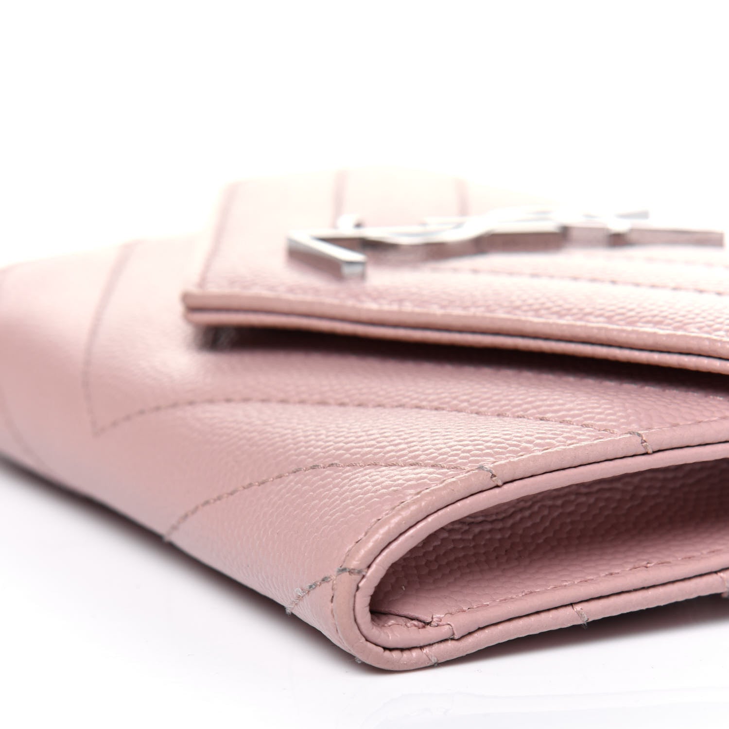 Saint Laurent Grain De Poudre Matelasse Chevron Small Monogram Envelope Wallet Pale Pink 9 of 13