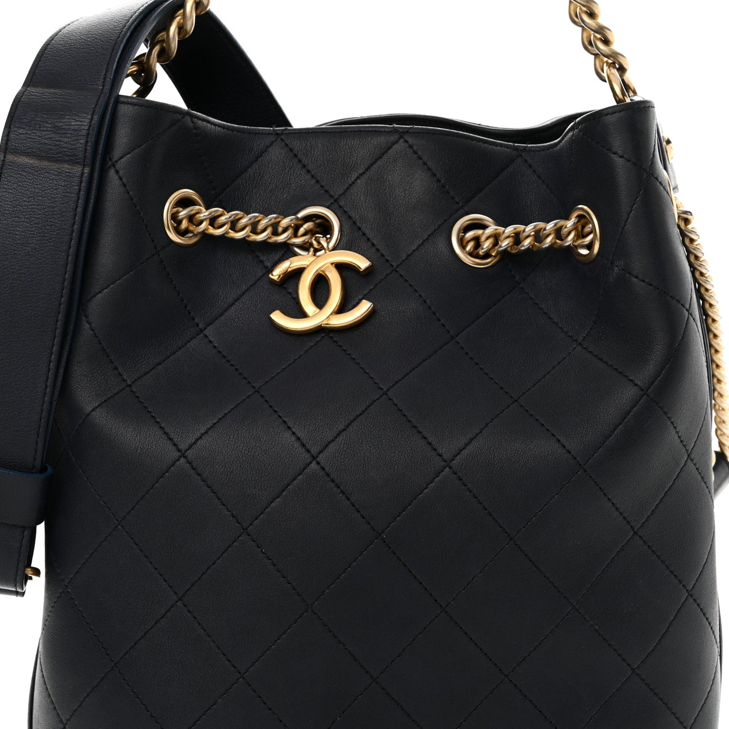 Chanel Calfskin Quilted Small On My Shoulder Drawstring Bag Blue 6 of 13