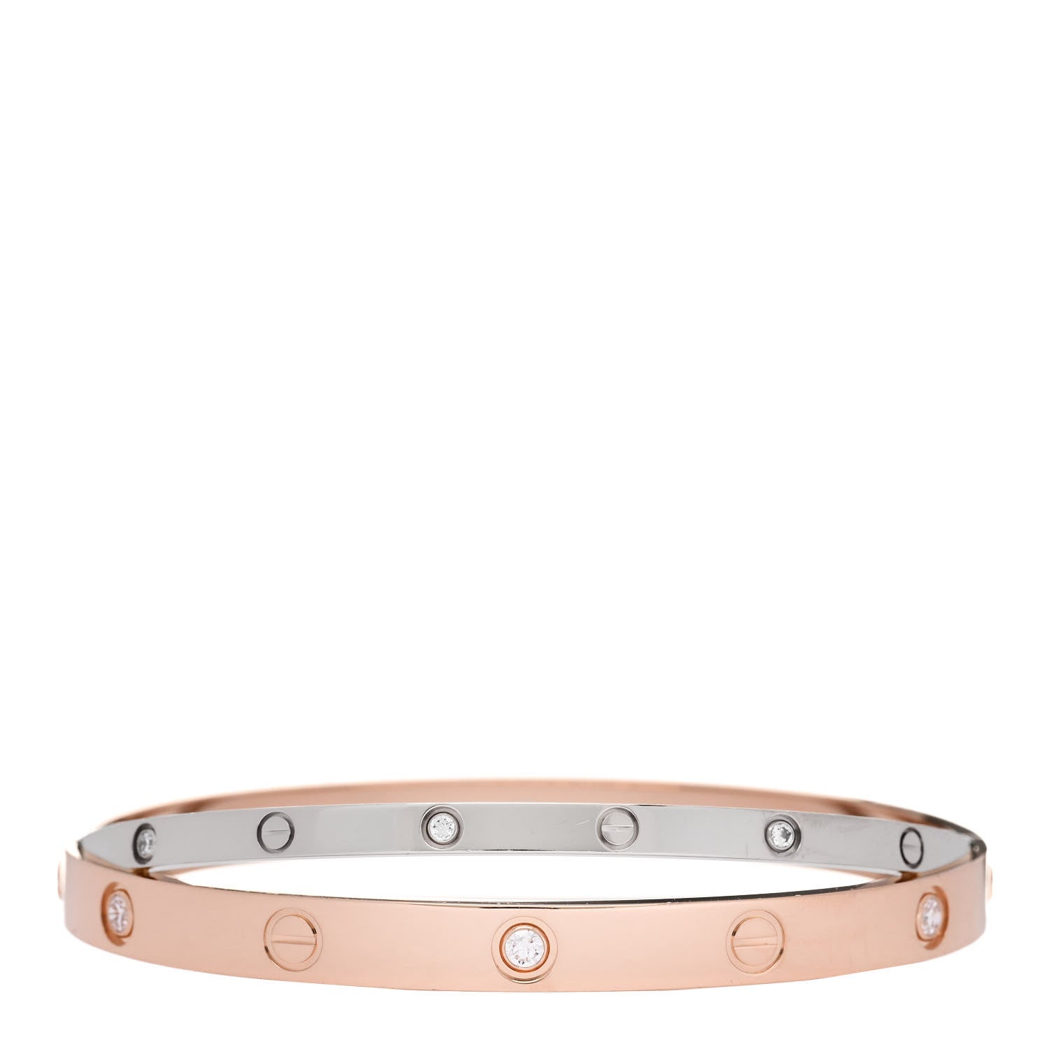 Cartier 18K Pink White Gold 12 Diamond Double LOVE Bracelet 18 2 of 8