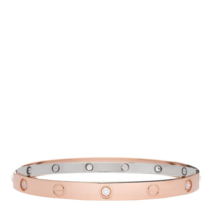 Cartier 18K Pink White Gold 12 Diamond Double LOVE Bracelet 18 2 of 8