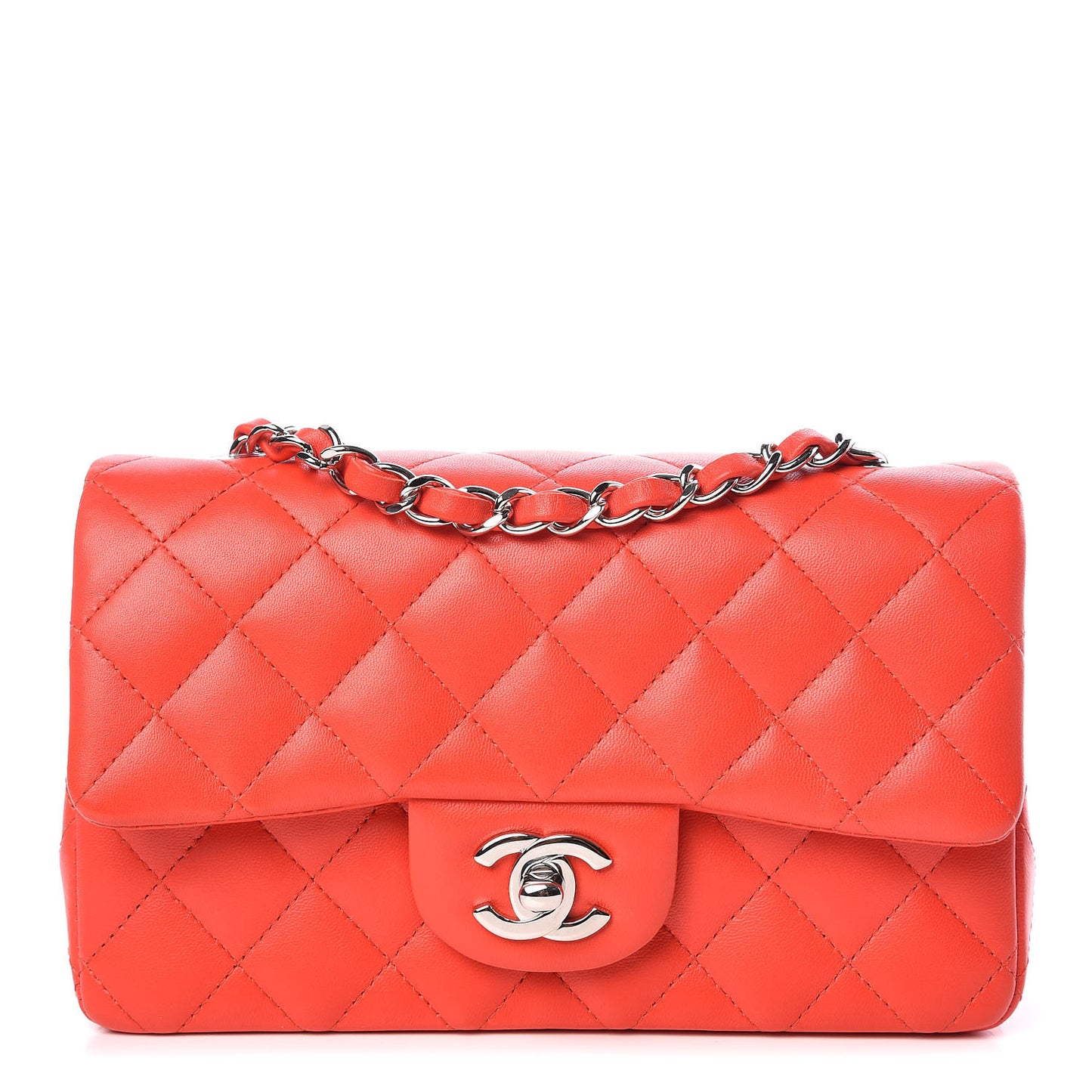 Lambskin Quilted Mini Rectangular Flap Red