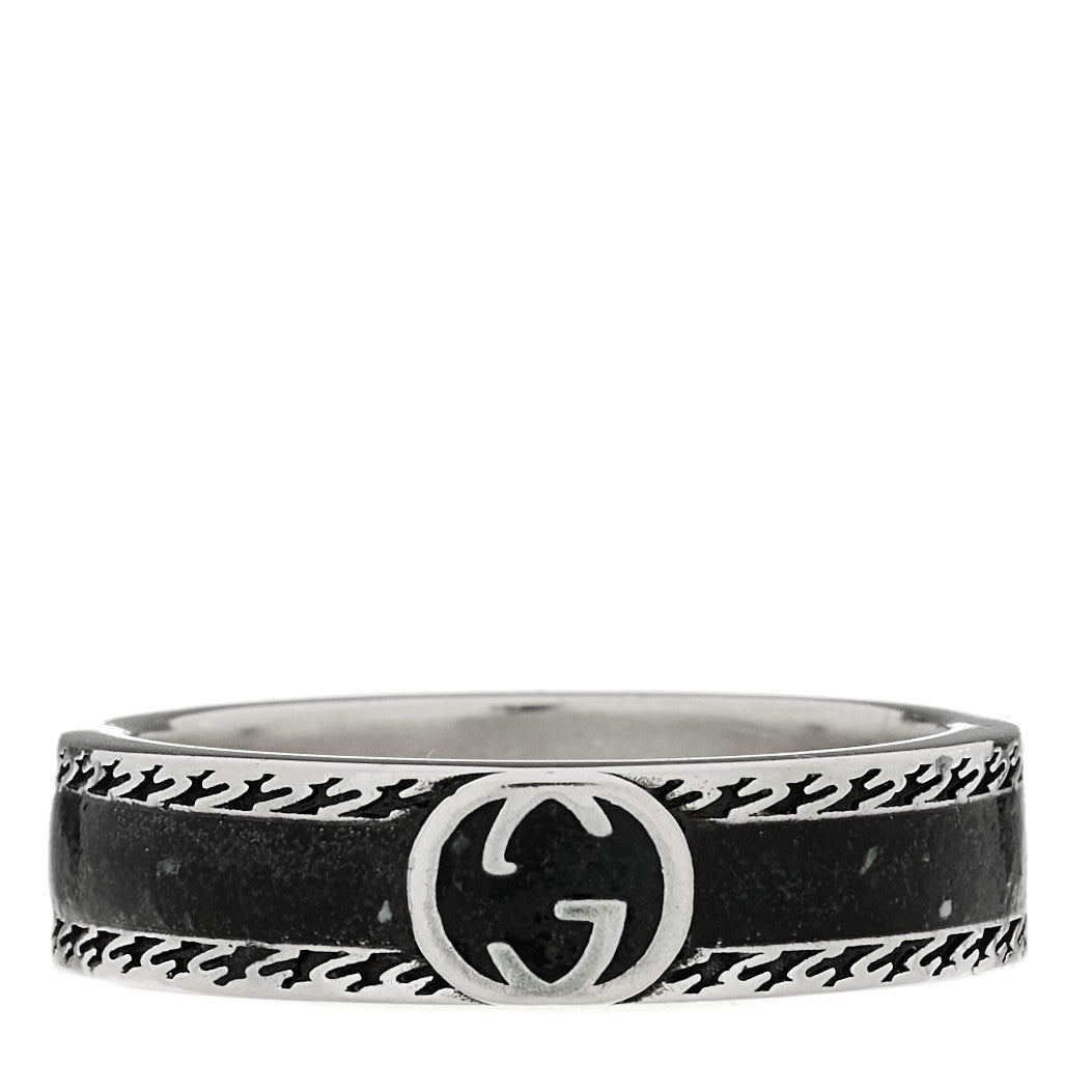 Sterling Silver Enamel Interlocking G Band Ring 65 11 Black