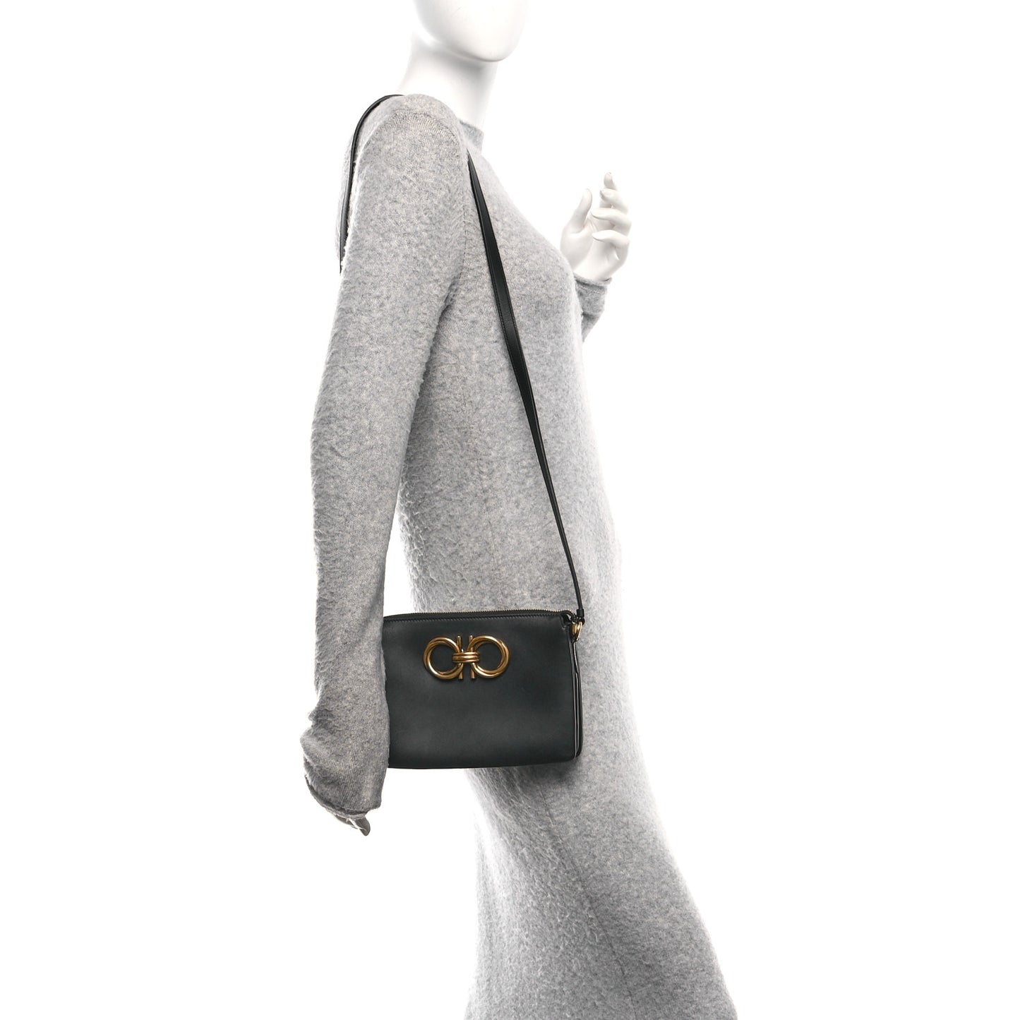 Calfskin Trapezio Shoulder Bag Black