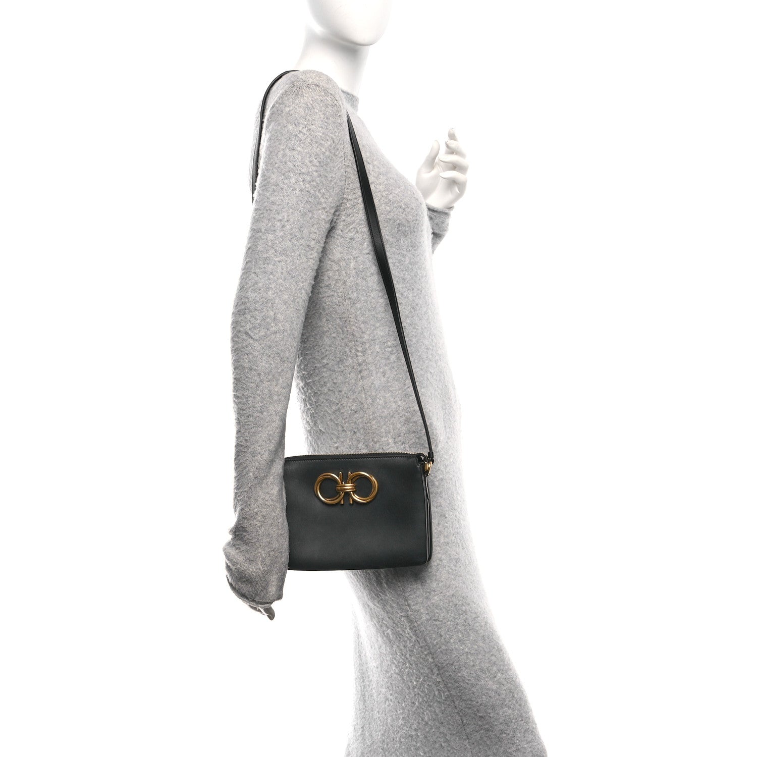 Salvatore Ferragamo Calfskin Trapezio Shoulder Bag Black 2 of 12