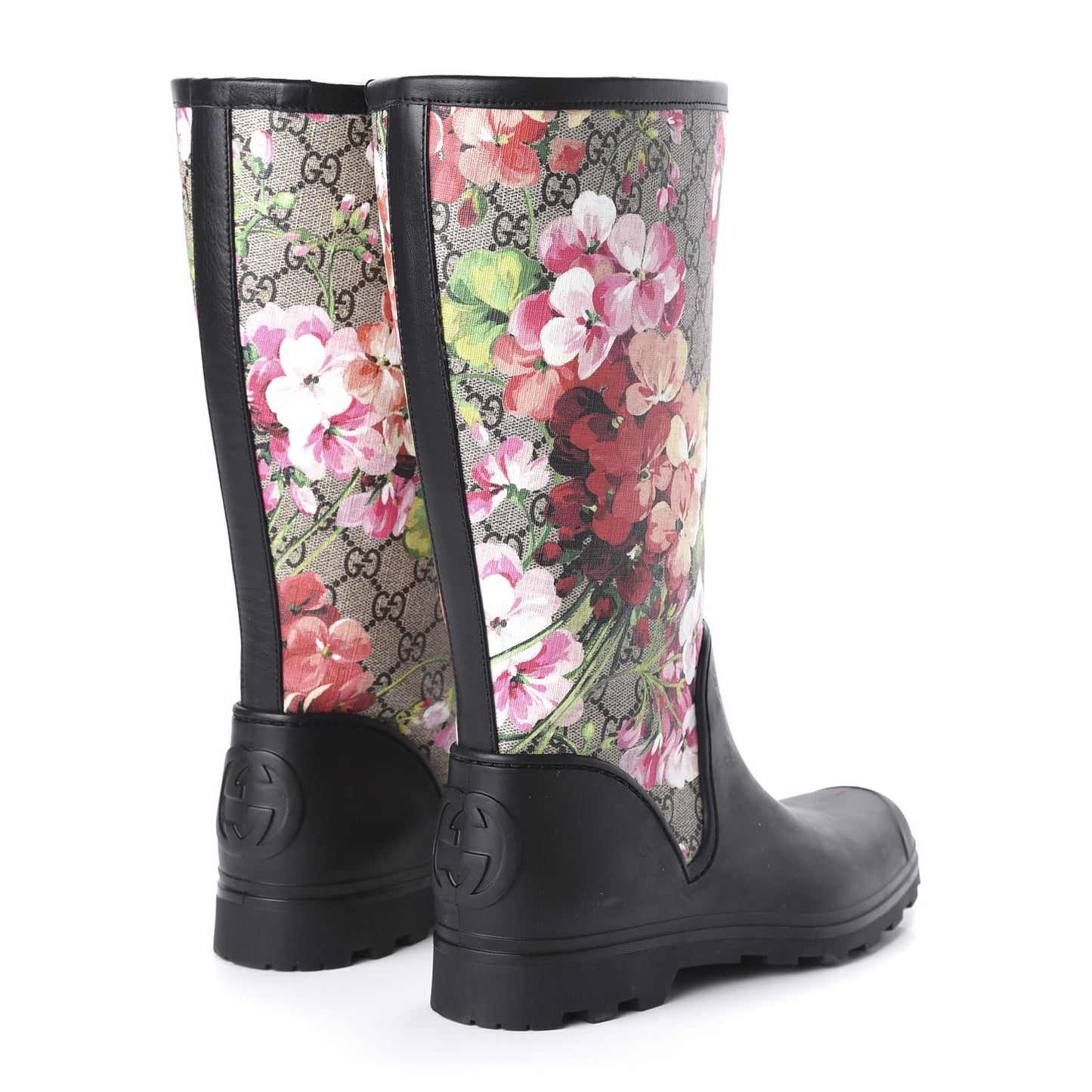 GG Supreme Monogram Blooms Flat Rubber Boots 39 Beige Multicolor